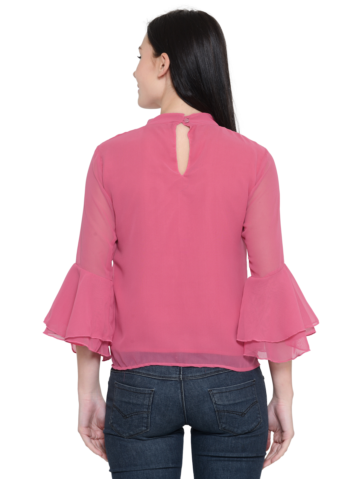 Rosy pink Bell sleeves Frill top